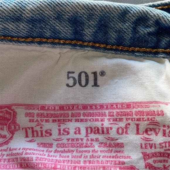 Levi’s Premium 501 High Rise Cut-Off Denim Shorts – Distressed with Colorful But - Picture 3 of 8